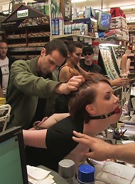 Hot redhead gets publicly fucked and fondled in a hardware store
